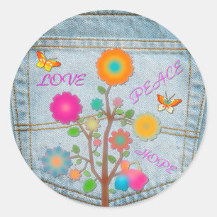 Denim Back Pocket Flowers Peace Love Hope Classic Round Sticker