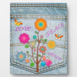 Denim Back Pocket Flowers Peace Love Hope Plaque