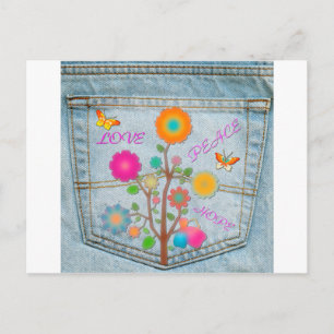 Denim Back Pocket Flowers Peace Love Hope Postcard