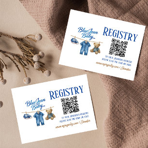 Denim Bear Blue Jean Baby Shower Registry Enclosure Card