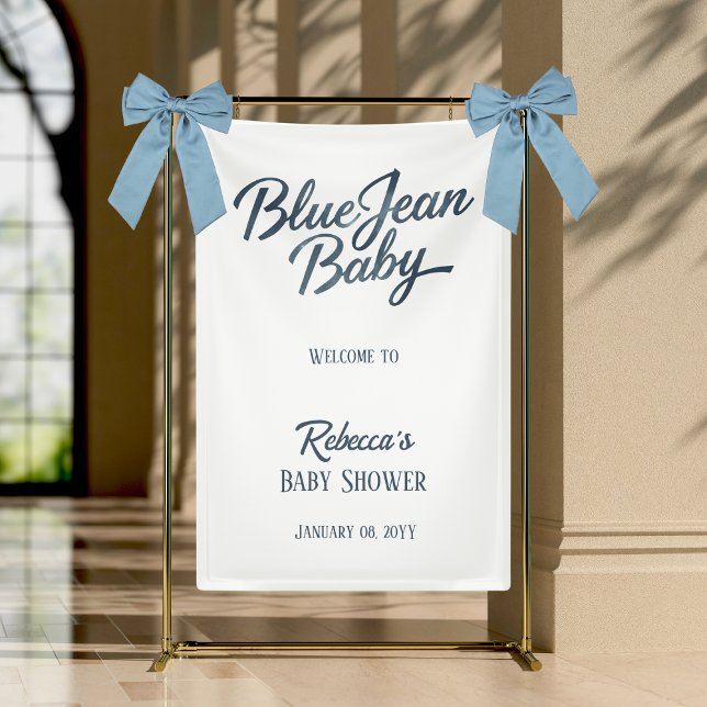 Denim Bear Clothesline Boy Blue Jean Baby Shower Banner (Creator Uploaded)