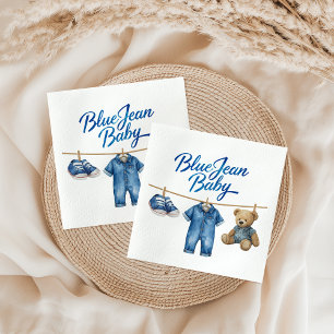 Denim Bear Clothesline Boy Blue Jean Baby Shower Napkin