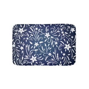 Denim Blooms: Floral Pattern Background Bath Mat