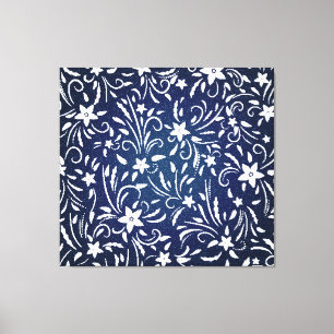 Denim Blooms: Floral Pattern Background Canvas Print