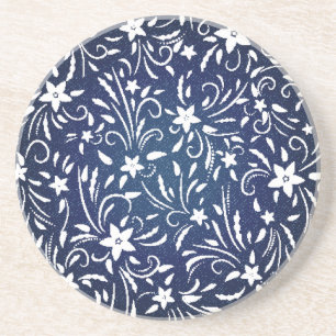 Denim Blooms: Floral Pattern Background Coaster