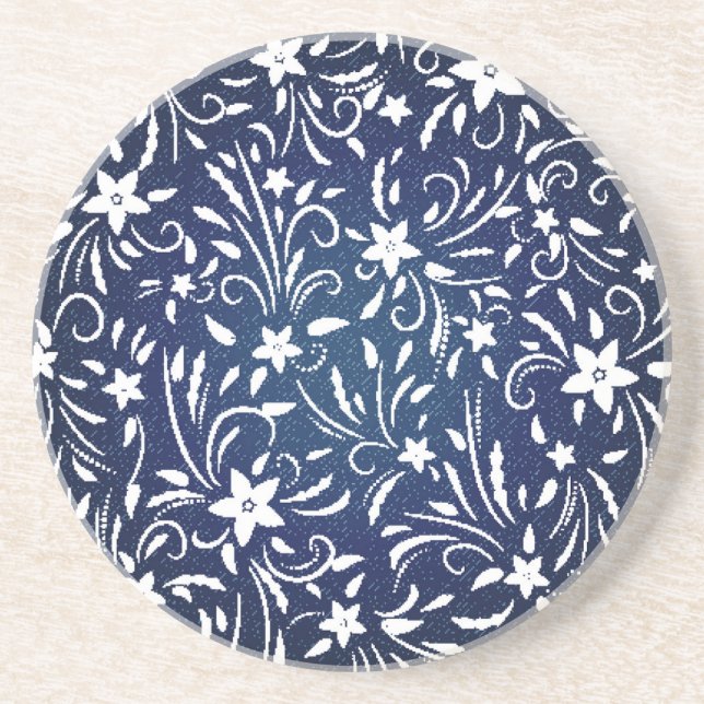 Denim Blooms: Floral Pattern Background Coaster (Front)