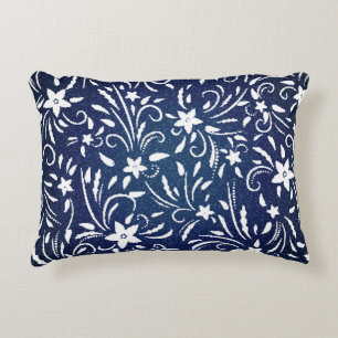 Denim Blooms: Floral Pattern Background Decorative Cushion
