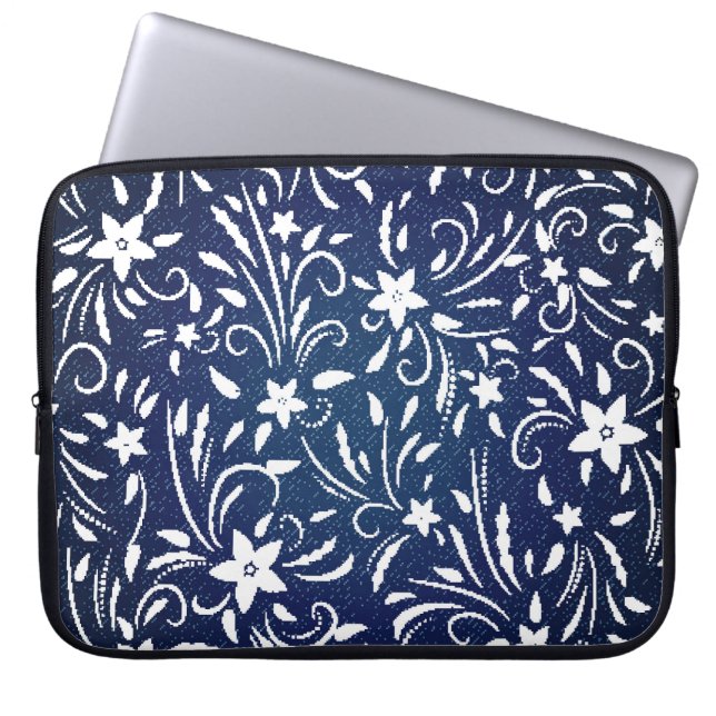 Denim Blooms: Floral Pattern Background Laptop Sleeve (Front)
