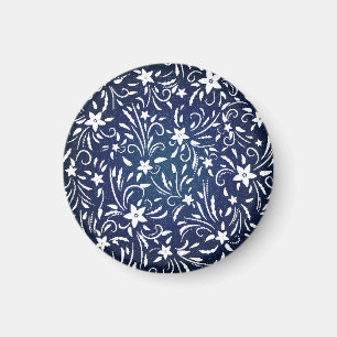 Denim Blooms: Floral Pattern Background Magnet