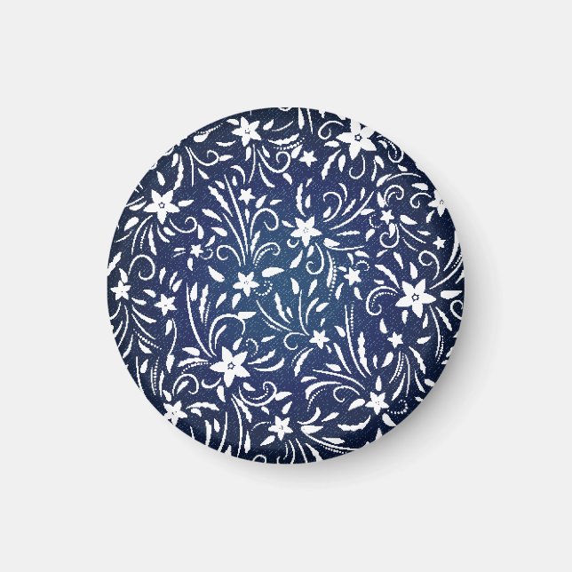 Denim Blooms: Floral Pattern Background Magnet (Front)