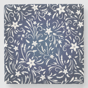 Denim Blooms: Floral Pattern Background Stone Coaster
