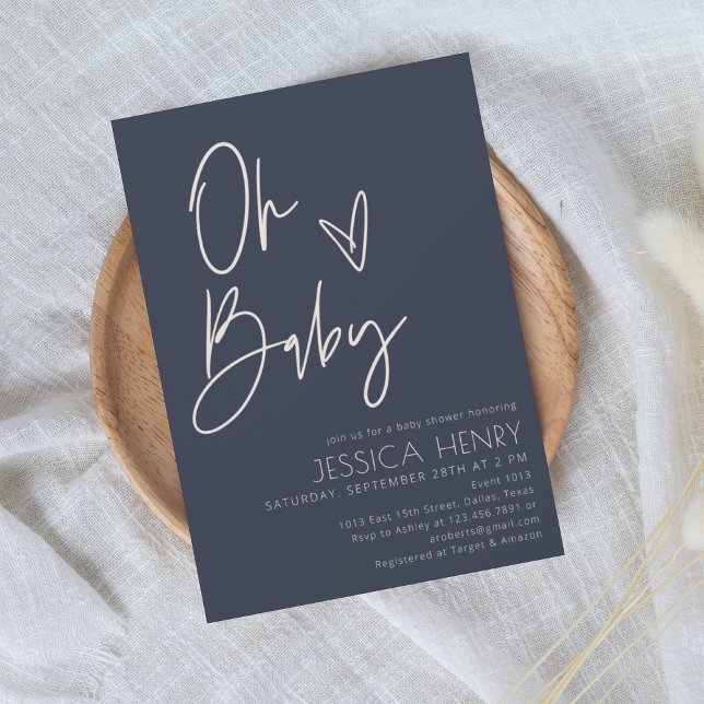 Denim Blue Aesthetic Modern Baby Shower  Invitation (Creator Uploaded)