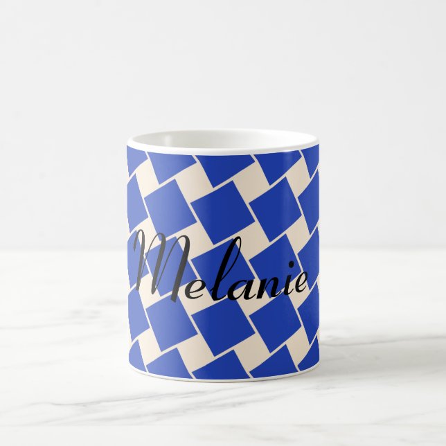 Denim Blue and Antique White Squares Coffee Mug (Center)