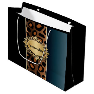 Denim Blue and Black Leopard Pattern Large Gift Bag