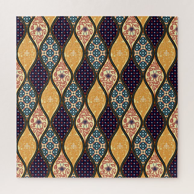Denim Blue Art Nouveau: Seamless Jigsaw Puzzle (Vertical)