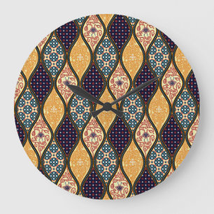 Denim Blue Art Nouveau: Seamless Large Clock
