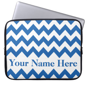 Denim Blue Bold Chevron with customisable text Laptop Sleeve