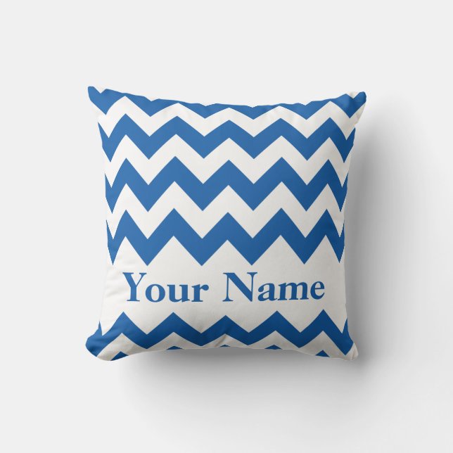 Denim Blue Bold Chevron with monogram Cushion (Front)