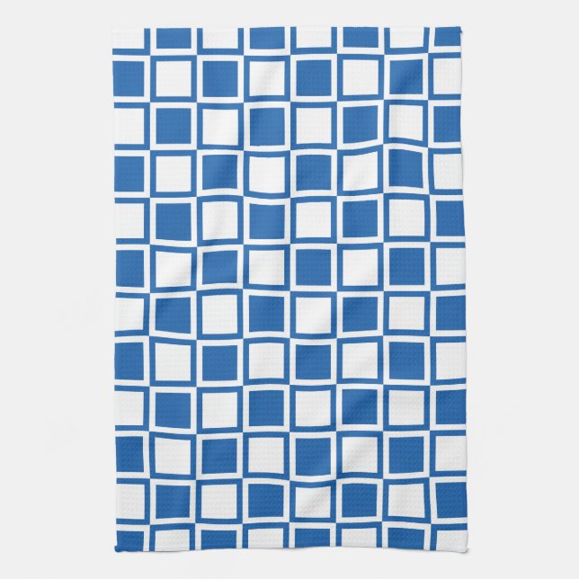 Denim Blue Bold Mod Squares Tea Towel (Vertical)