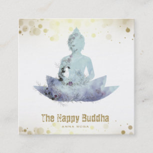 *~* Denim Blue  Buddha QR Botanical Floral Lotus  Square Business Card