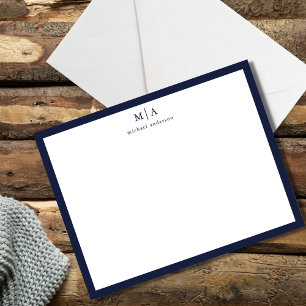 Denim Blue Classic Border Monogram Correspondence  Card