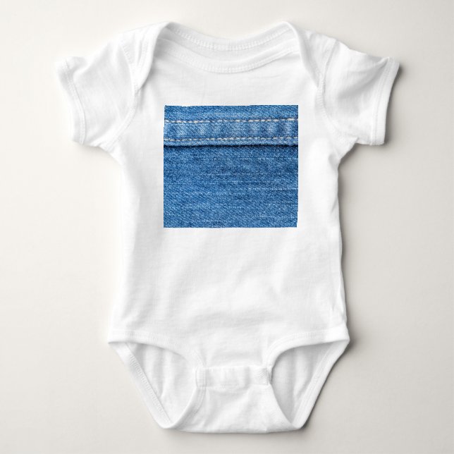 Denim Blue: Classic Jeans Texture. Baby Bodysuit (Front)