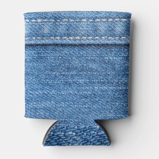 Denim Blue: Classic Jeans Texture. Can Cooler (Front)