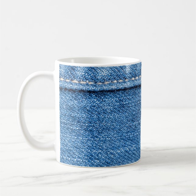 Denim Blue: Classic Jeans Texture. Coffee Mug (Left)