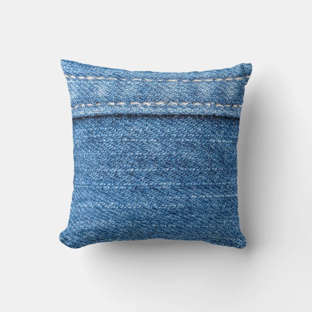 Denim Blue: Classic Jeans Texture. Cushion (Front)