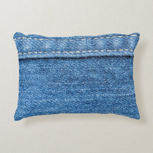 Denim Blue: Classic Jeans Texture. Decorative Cushion