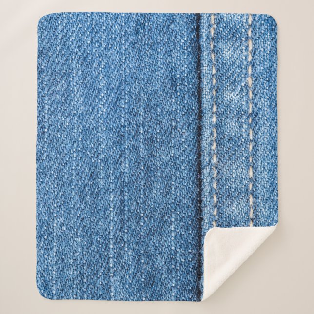 Denim Blue: Classic Jeans Texture. Sherpa Blanket (Front)