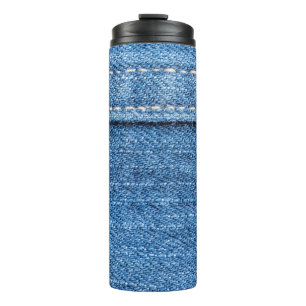 Denim Blue: Classic Jeans Texture. Thermal Tumbler
