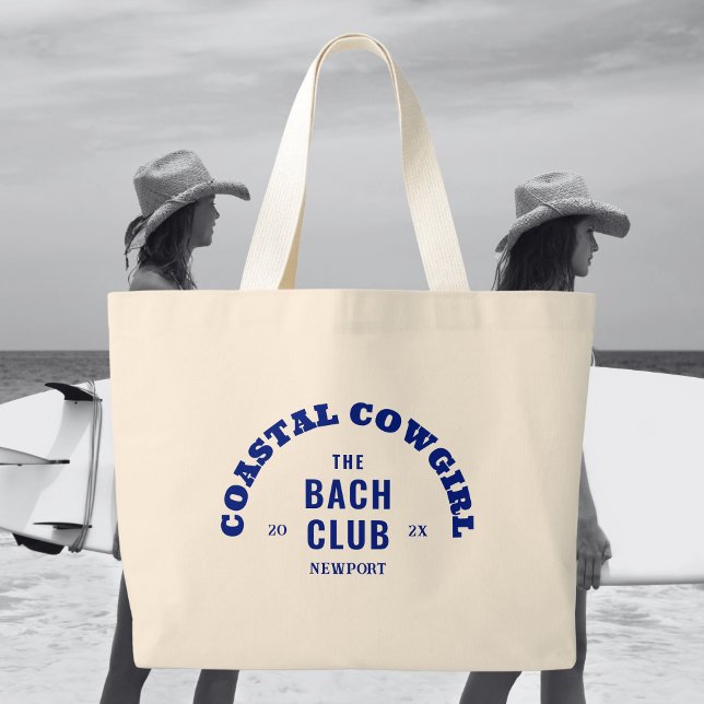 Denim Blue Coastal Cowgirl The Bach Club Large Tote Bag (Creator Uploaded)