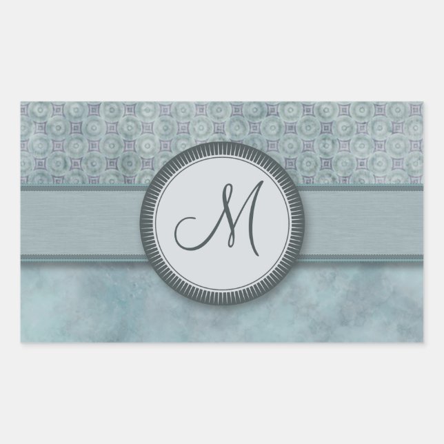 Denim Blue Coin Pattern with Monogram Rectangular Sticker (Front)