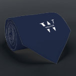 Denim Blue Colour Elegant Monogram   Name  Tie<br><div class="desc">An elegant necktie featuring a bold white monogram across a smooth Colour background. On top of this monogram sits your first or last name spelled out in all capitals. If you prefer a bolder look for the personal name inside of the large letter you can do the following: Use the...</div>