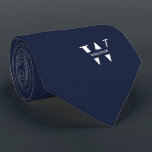 Denim Blue Colour Elegant Monogram   Name  Tie<br><div class="desc">An elegant necktie featuring a bold white monogram across a smooth Colour background. On top of this monogram sits your first or last name spelled out in all capitals. If you prefer a bolder look for the personal name inside of the large letter you can do the following: Use the...</div>