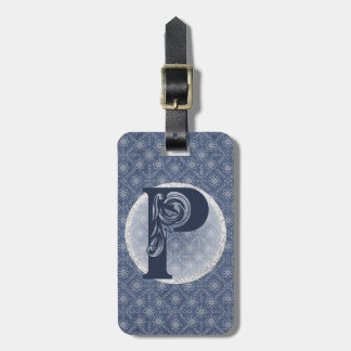 Denim Blue Decorative Monogram "P" Luggage Tag