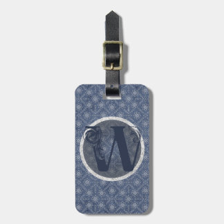 Denim Blue Decorative Monogram "W" Luggage Tag 