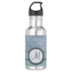 Denim Blue Feather Pattern with Monogram 532 Ml Water Bottle