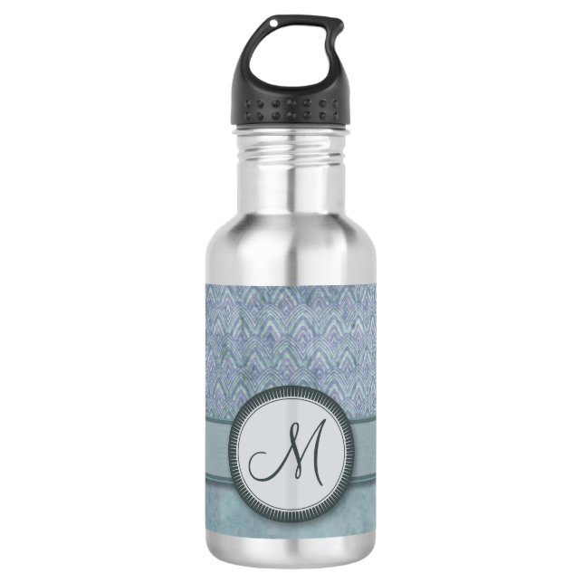 Denim Blue Feather Pattern with Monogram 532 Ml Water Bottle (Front)