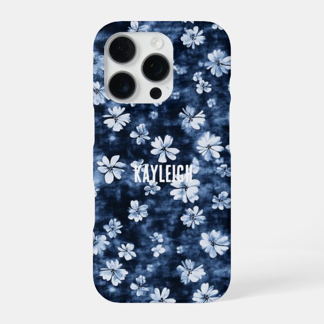 Denim Blue Flowers iPhone Case (Back)