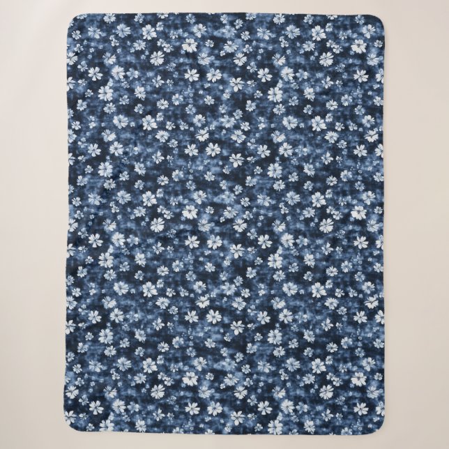 Denim Blue Flowers Sherpa Blanket (Front)