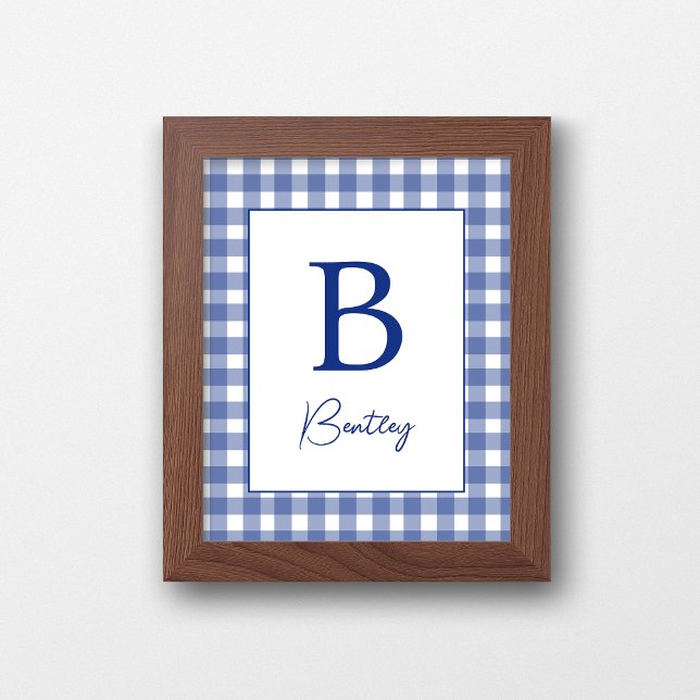 Denim Blue Gingham Plaid Baby Nursery Name Sign (Creator Uploaded)