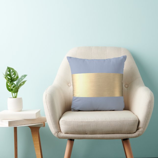Denim Blue Gold Foil Rustic Faux  Cushion (Chair)