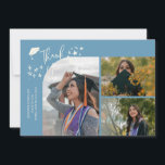 Denim Blue Hand Written Thank You Multi Photo Announcement<br><div class="desc">Modern and whimsical graduation announcement photo card featuring 3 photos on the front and 1 on the back. The text says "Thank You" with twinkling stars. Add the graduate's name,  information,  and message to personalize this card. Denim blue.</div>