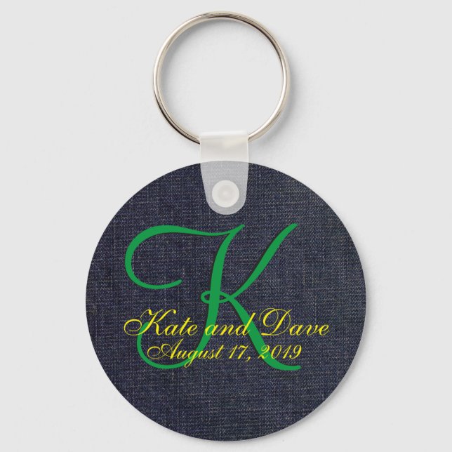 Denim Blue Jean 3d Monogram Key Ring (Front)