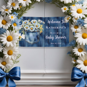 Denim Blue Jean Daisies Floral Baby Shower Banner