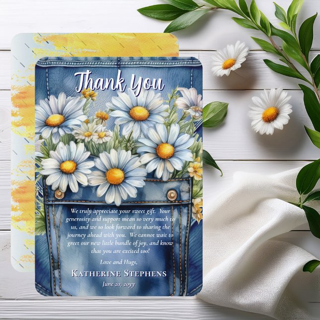 Denim Blue Jean | Daisies Floral Baby Shower Thank You Card (Blue Jean Denim and Daisies Baby Shower Thank You Card)