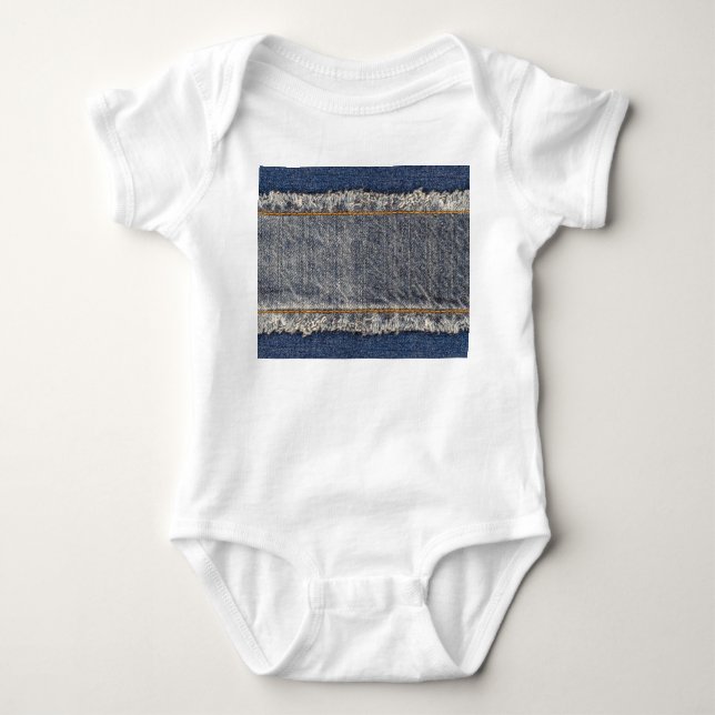 Denim Blue Jeans: Casual Double Patch Baby Bodysuit (Front)