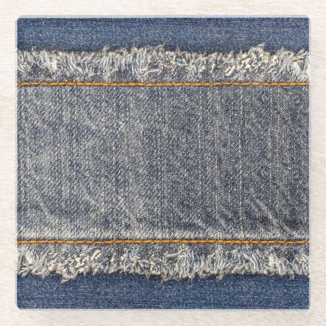 Denim Blue Jeans: Casual Double Patch Glass Coaster (Front)